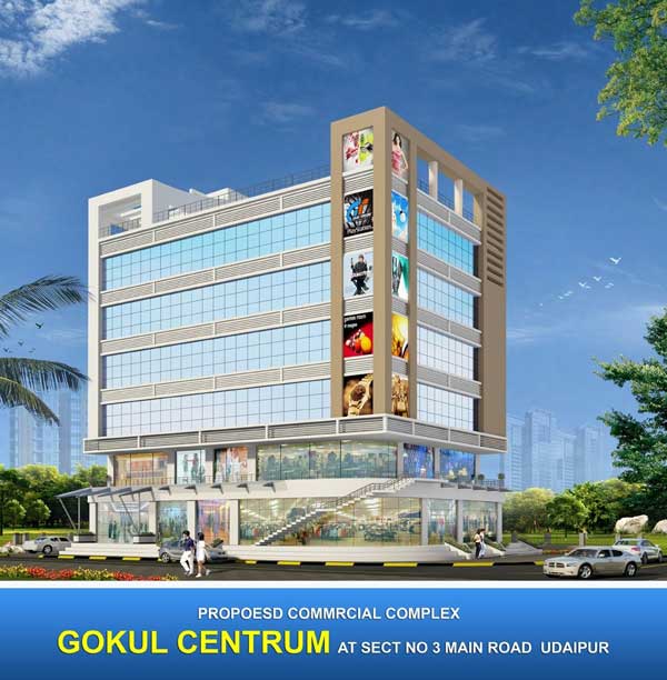 Gokul Centrum proposed commercial complex located at Sector 3 Main Road, Udaipur
