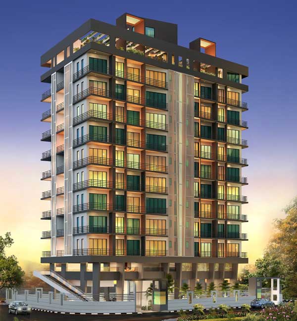 Modern high-rise residential apartment building with balconies and contemporary architecture